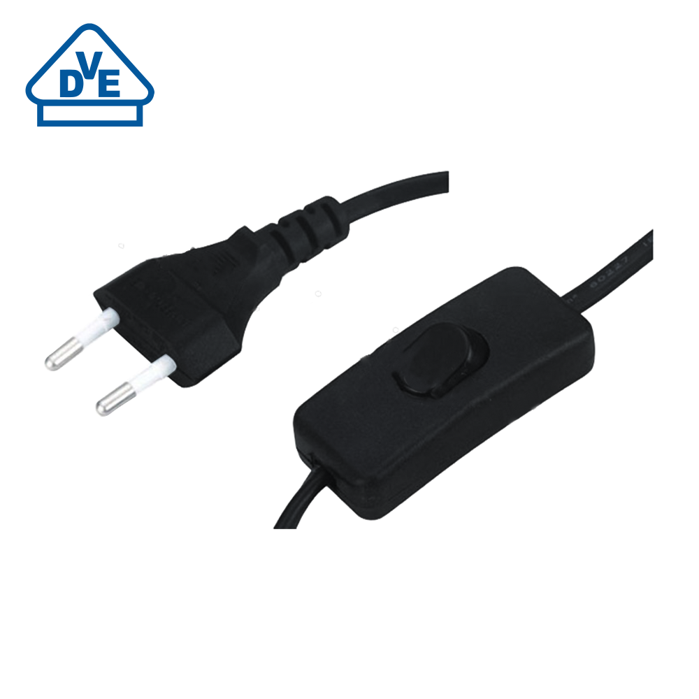 JF-303 European two-core flat plug 303 switch VDE certified power cord