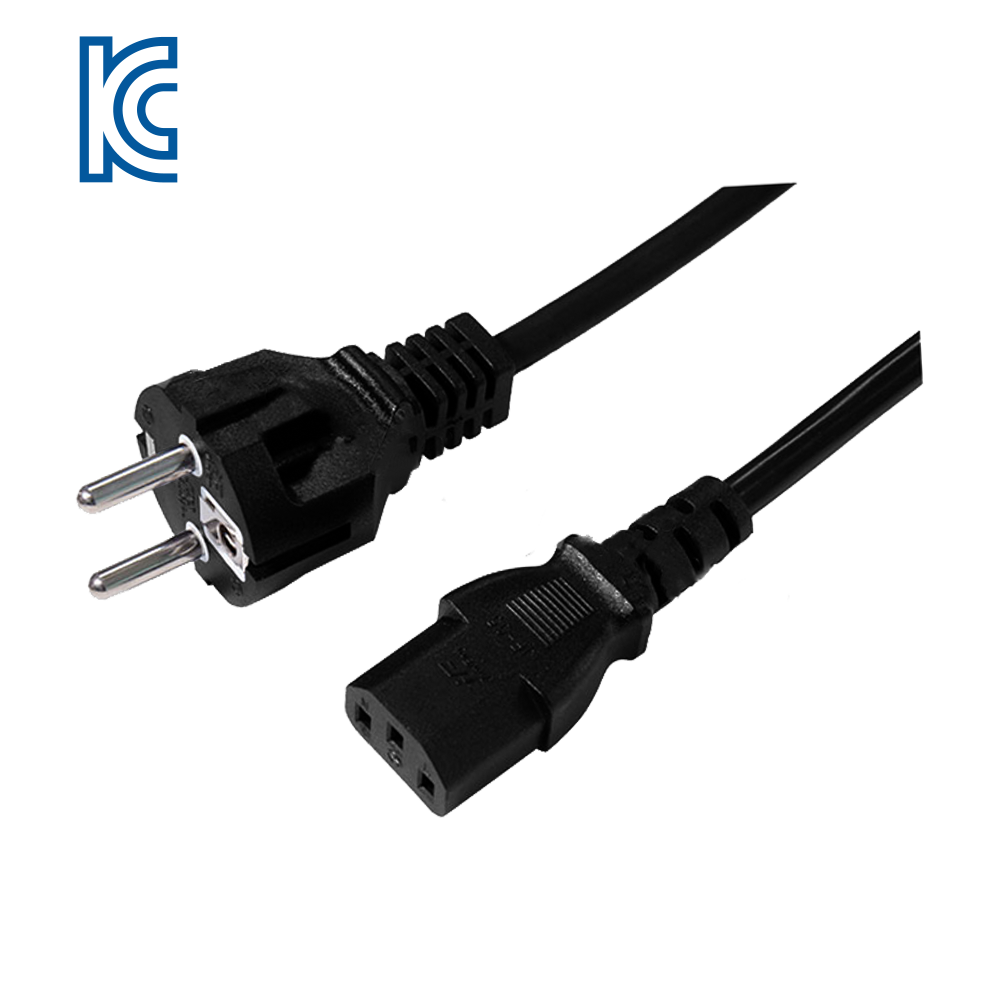JK04~JK05 Korean three-core pipe plug into 90-degree curved plug C13 product suffix KC certified power cord