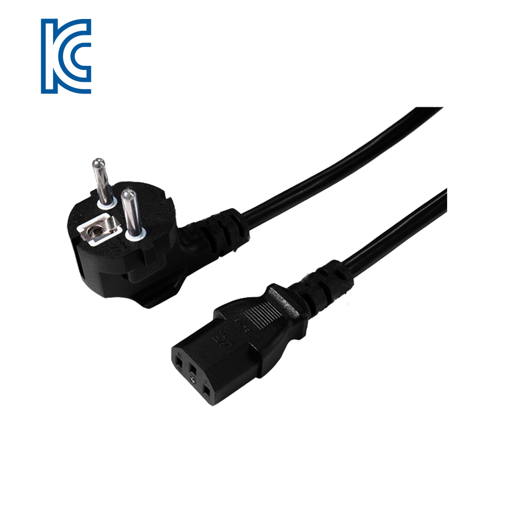 JK04~JK05 Korean three-core pipe plug into 90-degree curved plug C13 product suffix KC certified power cord